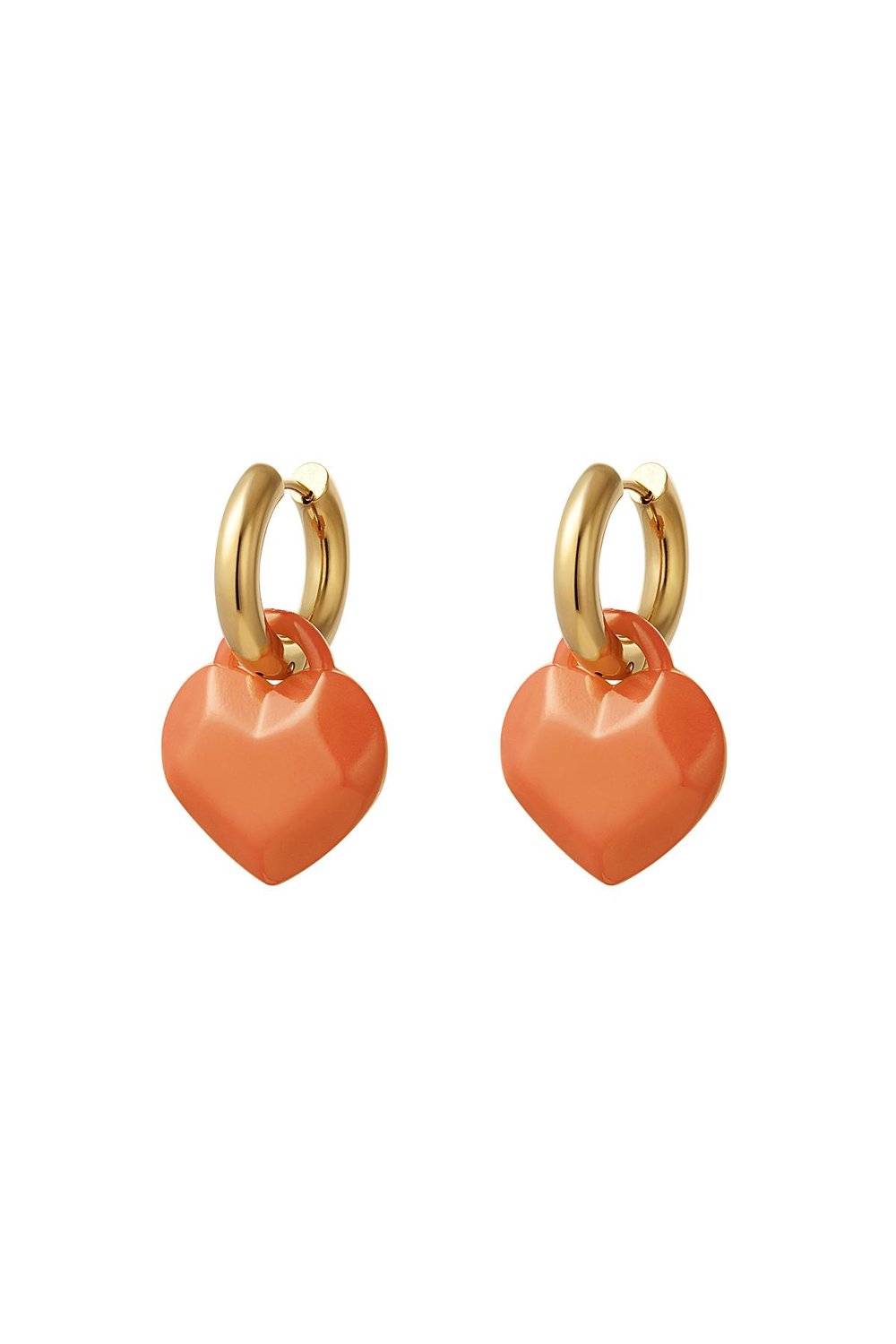 Earrings with abstract shaped heart charm Orange & Gold Color Stainless Steel