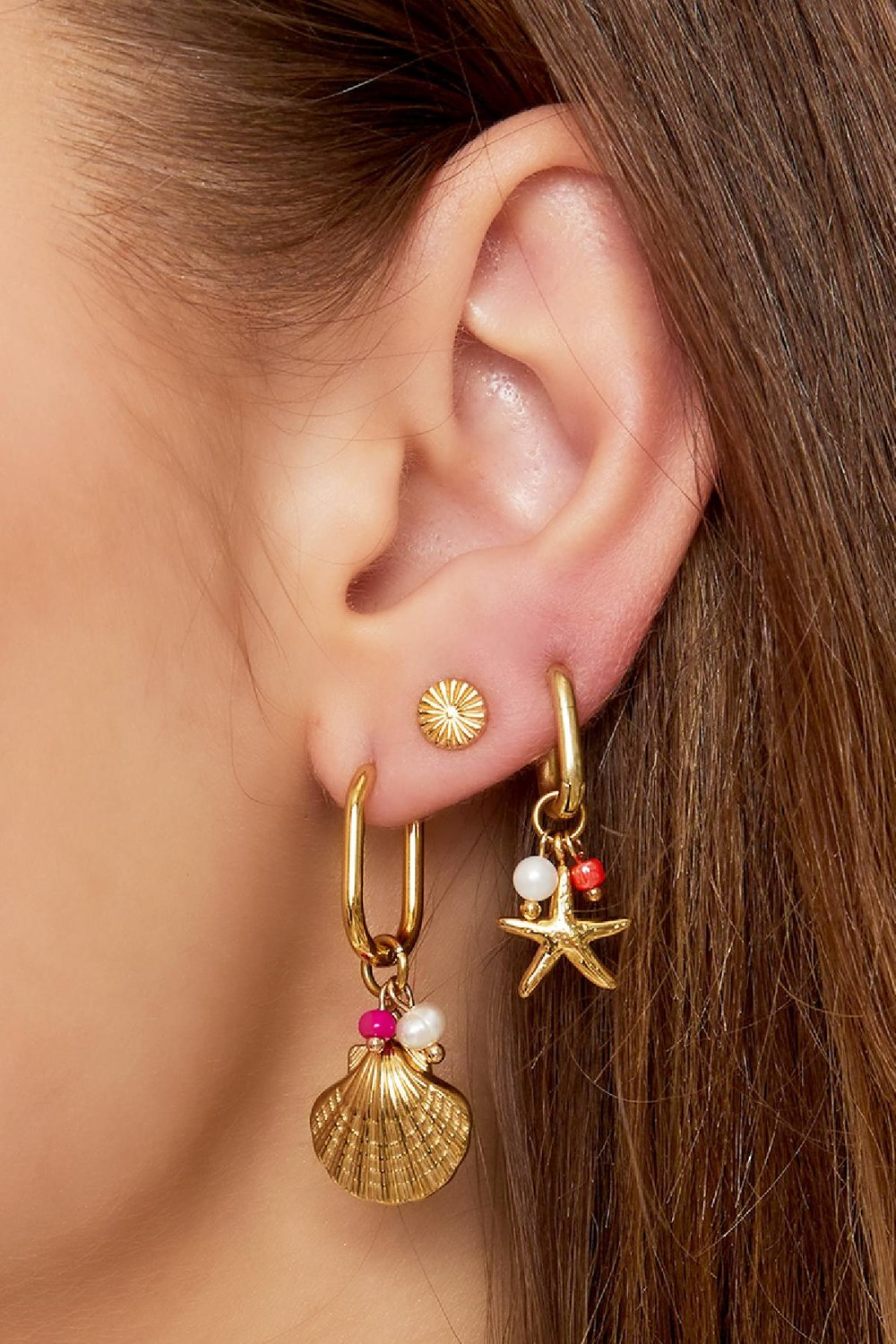 Seestern-Ohrringe - Strandkollektion Goldfarbe Edelstahl Bild3