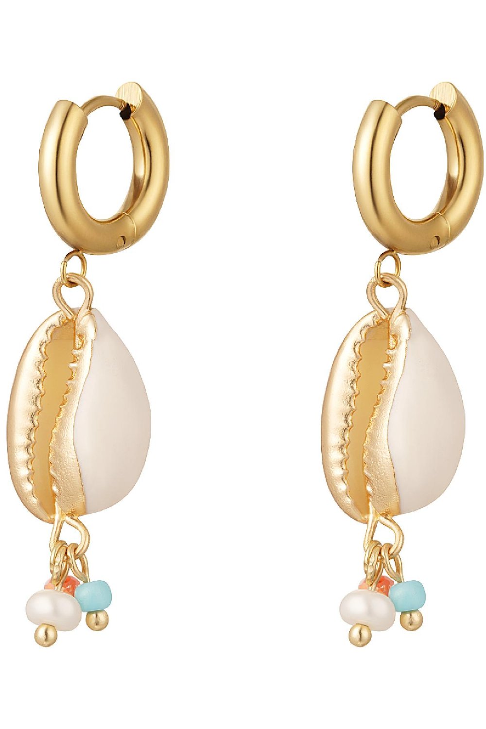 Dangling sea shell earrings - Beach collection Gold Color Stainless Steel