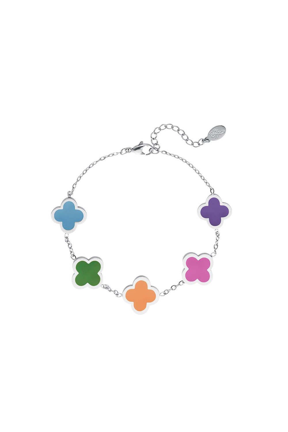 Bracelet with 5 clovers Silver Color Stainless Steel
