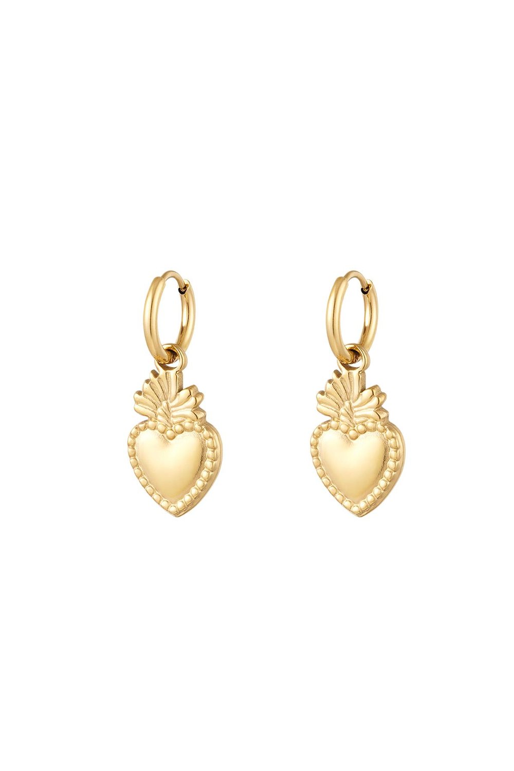 Oorbellen met hartje en pluim Goud kleur Stainless Steel 
