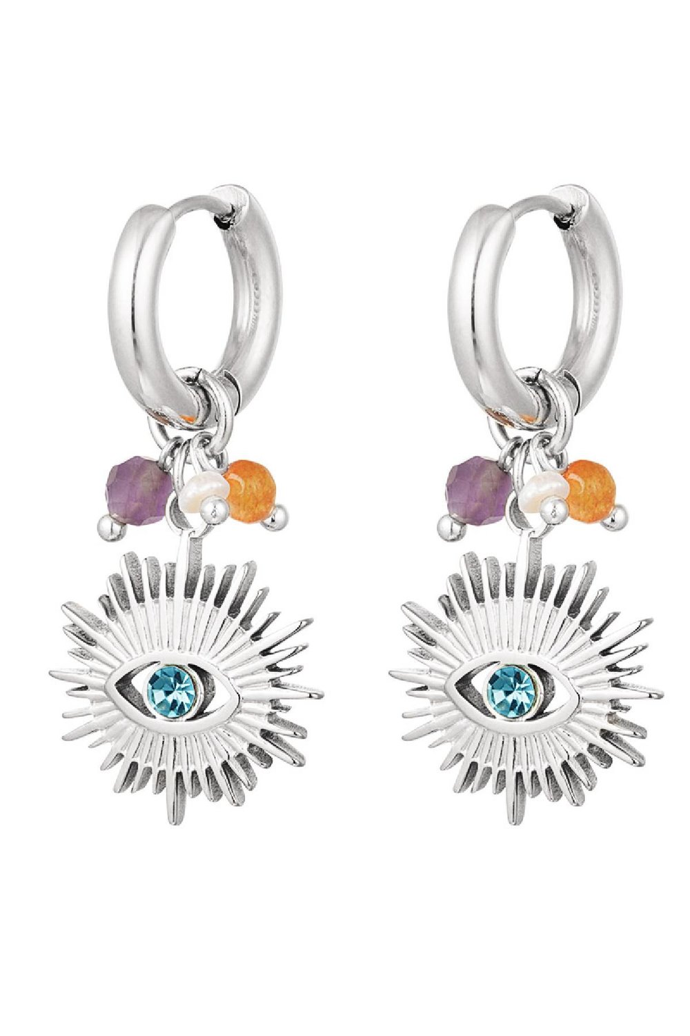 Earrings eye with beads Gold Color Stainless Steel 