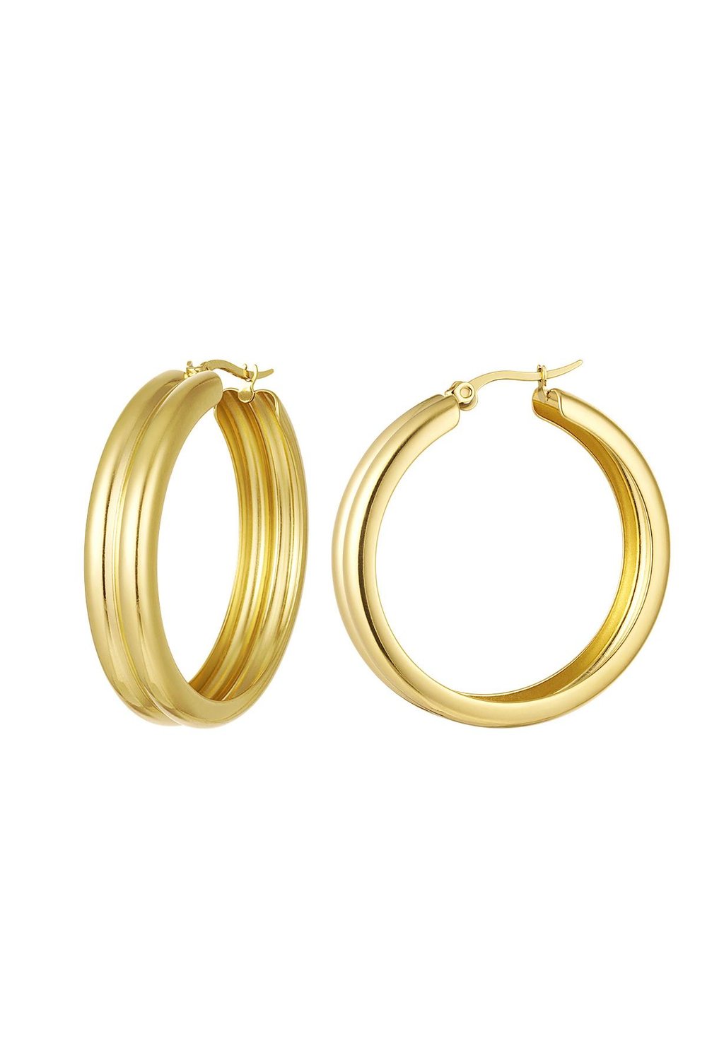 Ribbed hoop earrings Gold Color Stainless Steel 