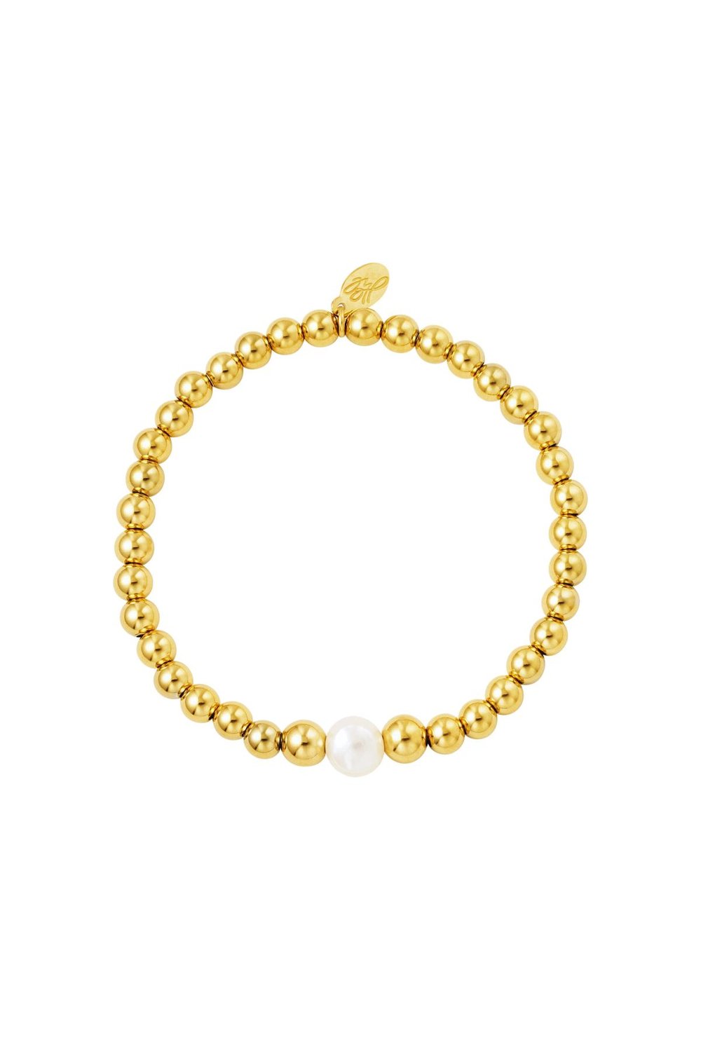 Beaded bracelet pearl in the middle Gold Color Stainless Steel 