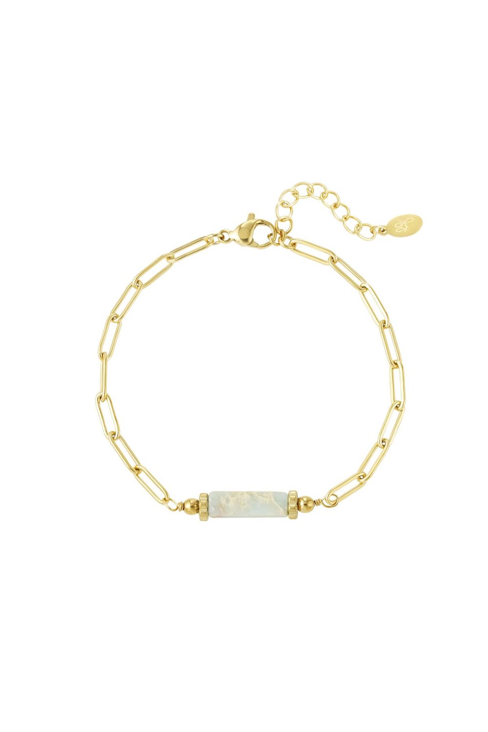 Link bracelet with stone pendant - Natural stones collection Pink & Gold Color Stainless Steel 