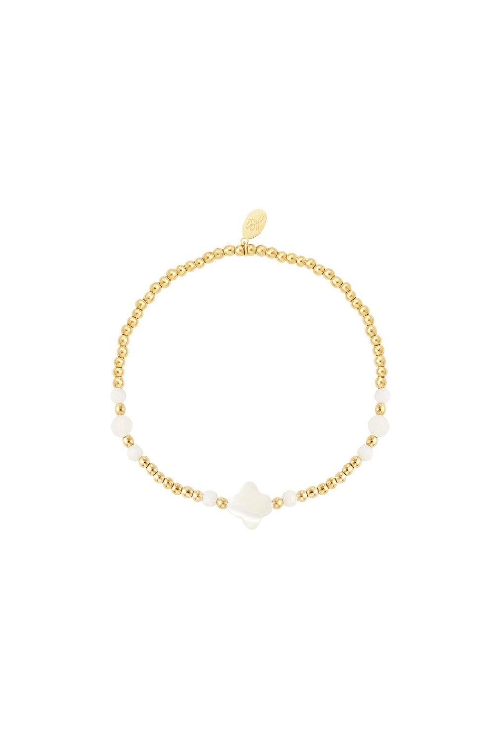 Beaded bracelet clover - Natural stones collection Gold Color Hematite 