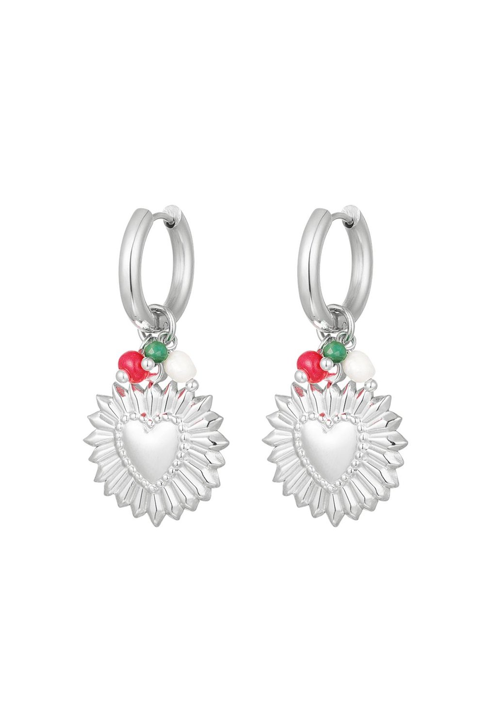 Earrings heart flower Silver Color Stainless Steel