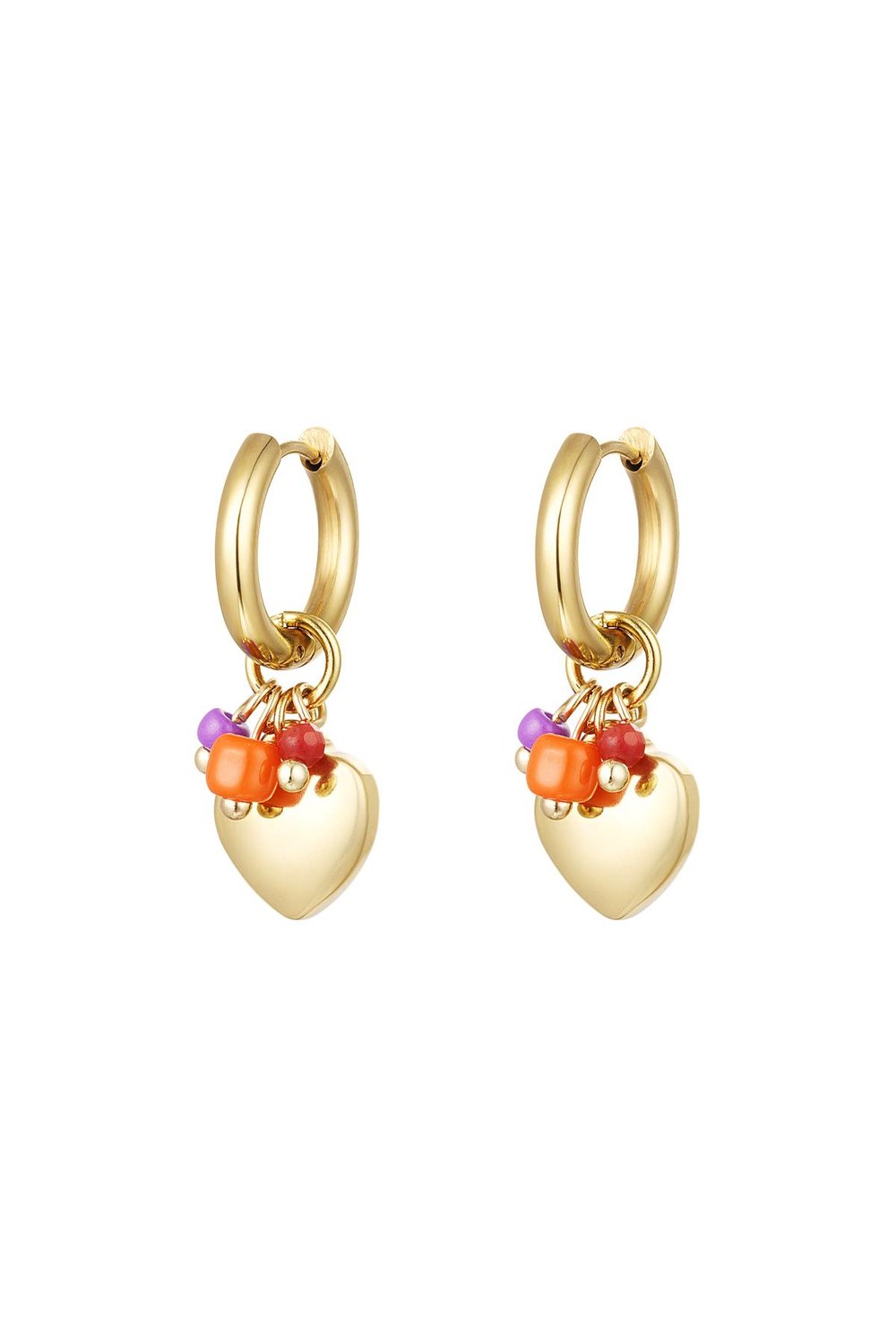 Earrings heart with beads Gold Color Stainless Steel 