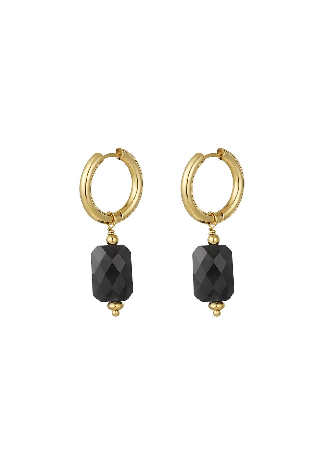 Earrings with rectangular pendant Black & Gold Color Stainless Steel 
