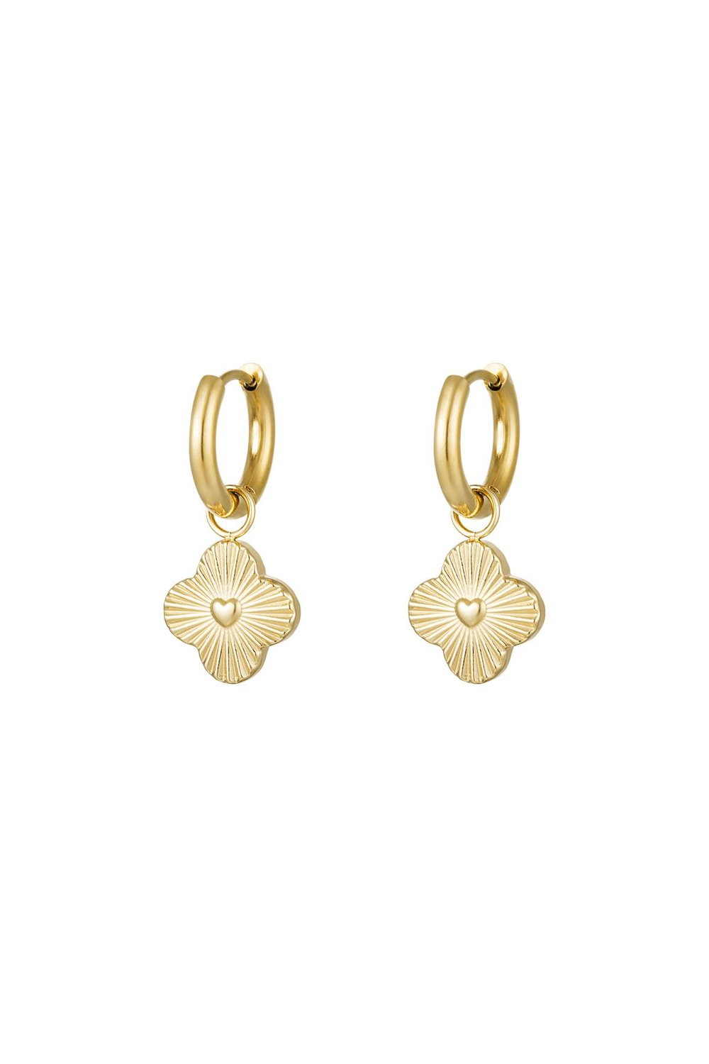 Heart flower earrings Gold Color Stainless Steel 