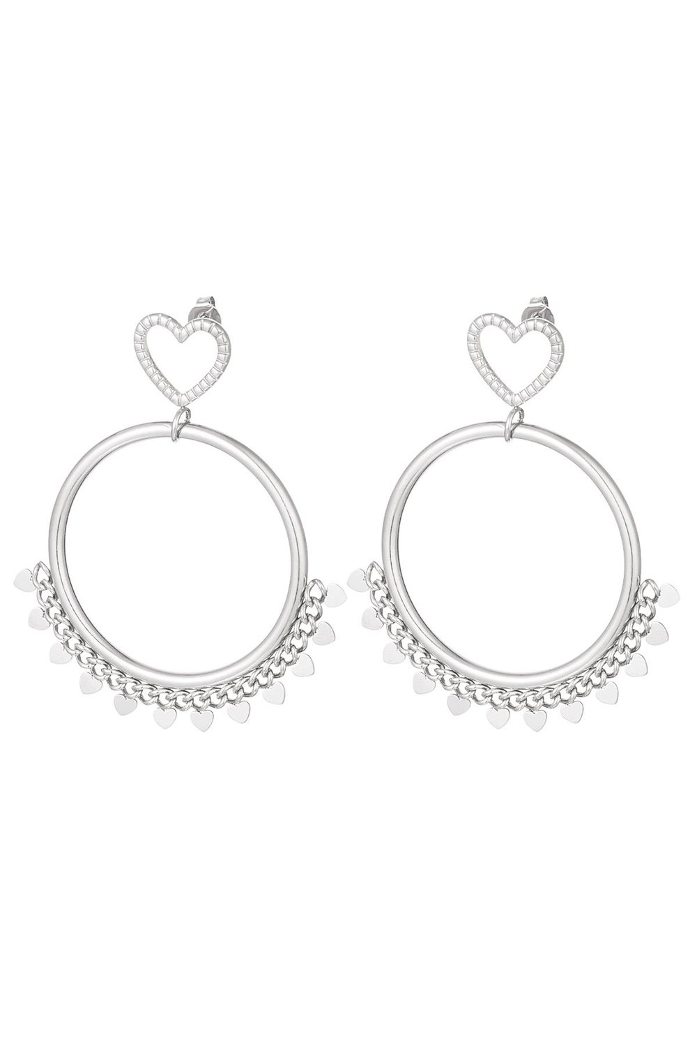 Oorbellen met hartjes details Zilver Stainless Steel