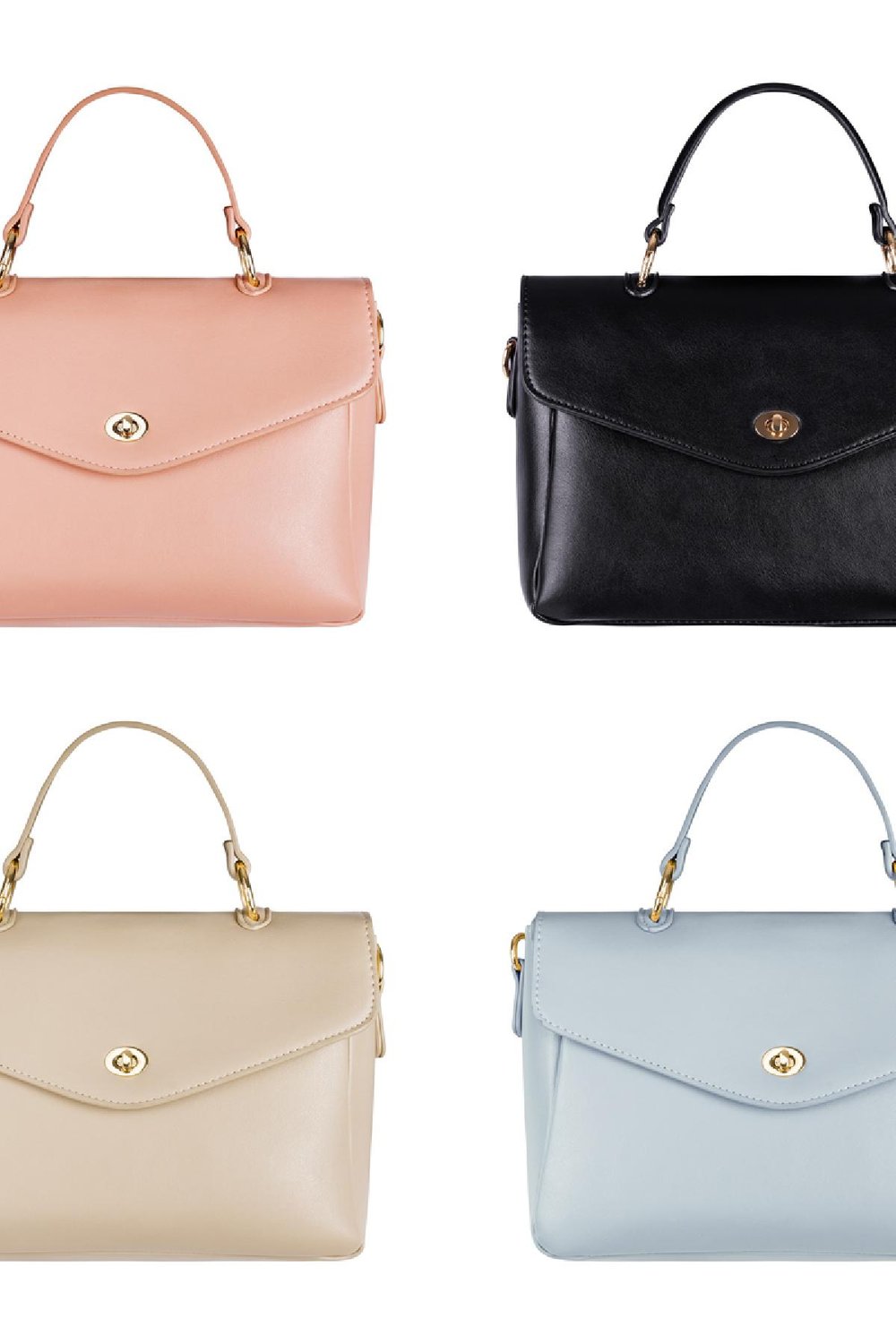 Tas van PU-imitatieleer met handvat en schouderband en metalen details Roze PU Afbeelding3