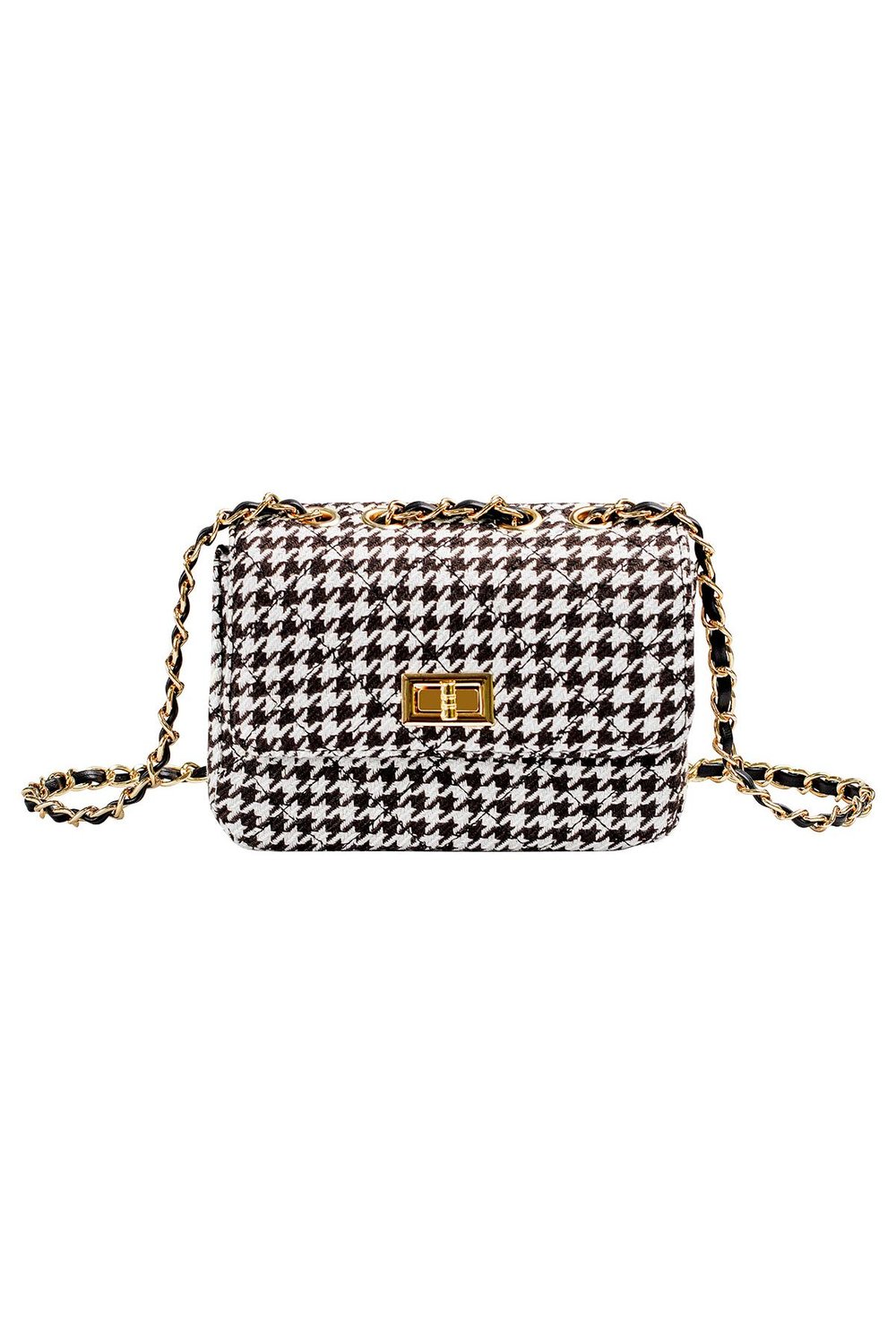 Checkered bag with metal strap and closure Black & White Polyester