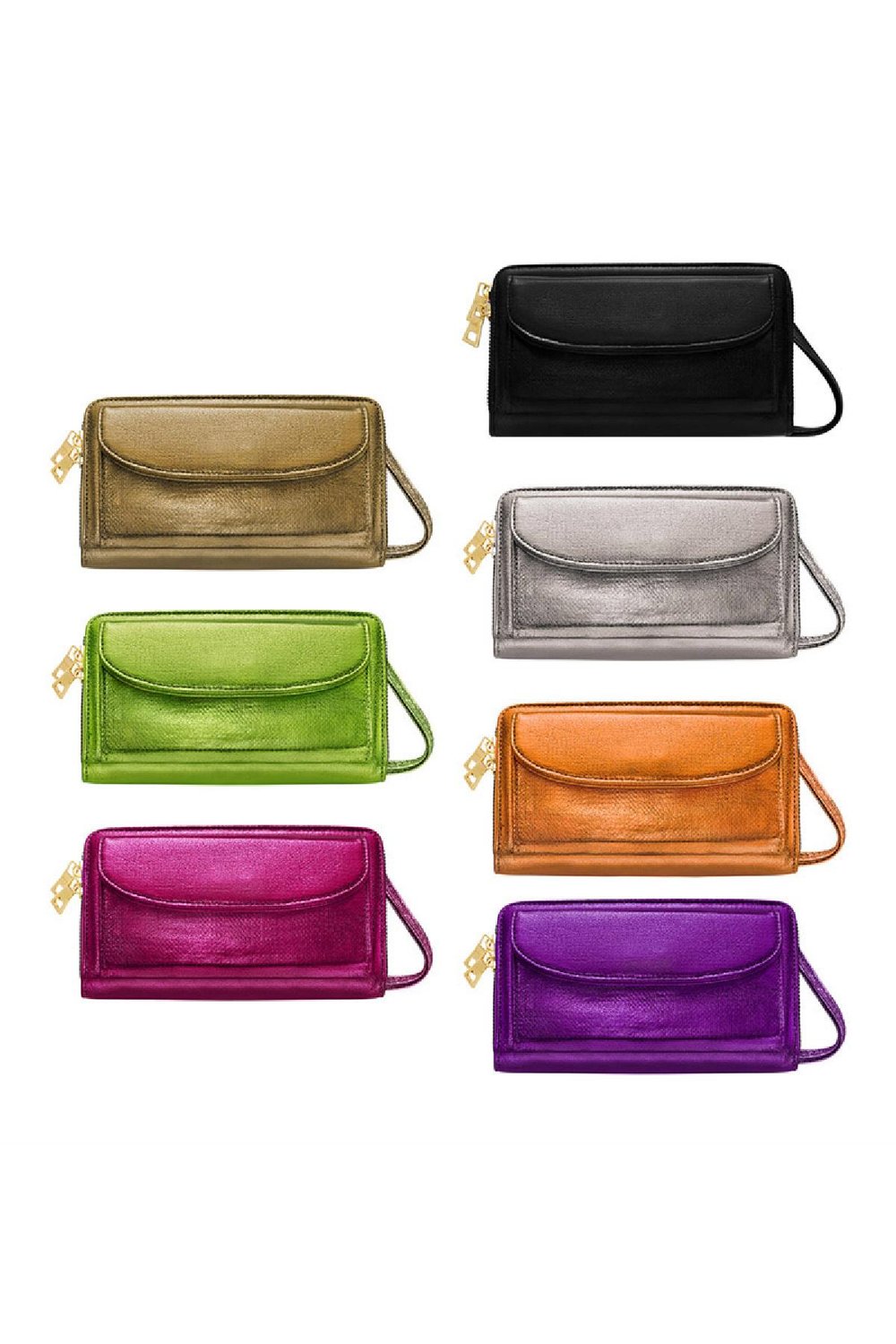 Clutch aus PU-Leder Metallic mit Fronttasche Fuchsia Polyurethan h5Bild9