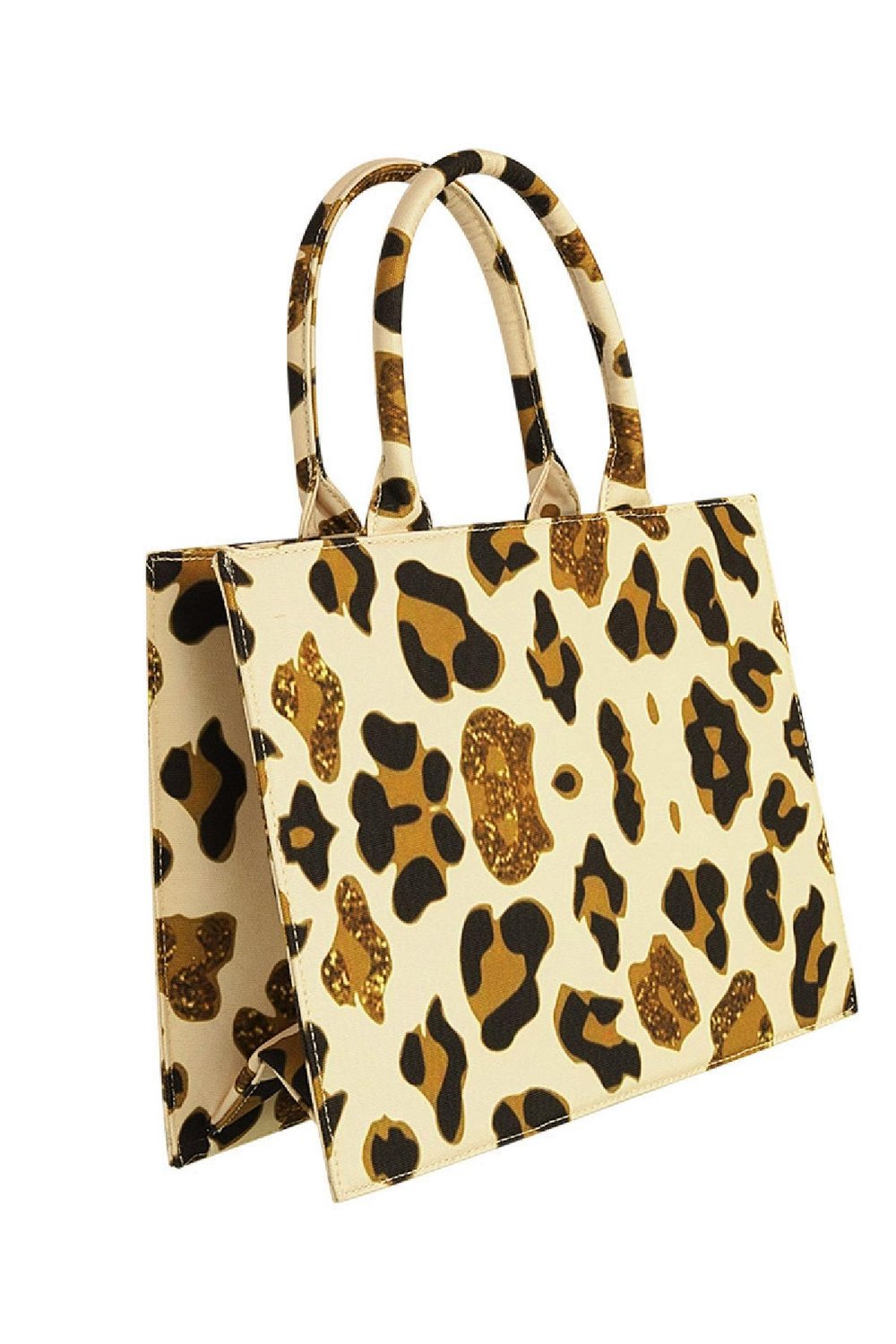 Mittelgroße Tragetasche mit Tierdruck Schwarz & Beige Polyester Bild4