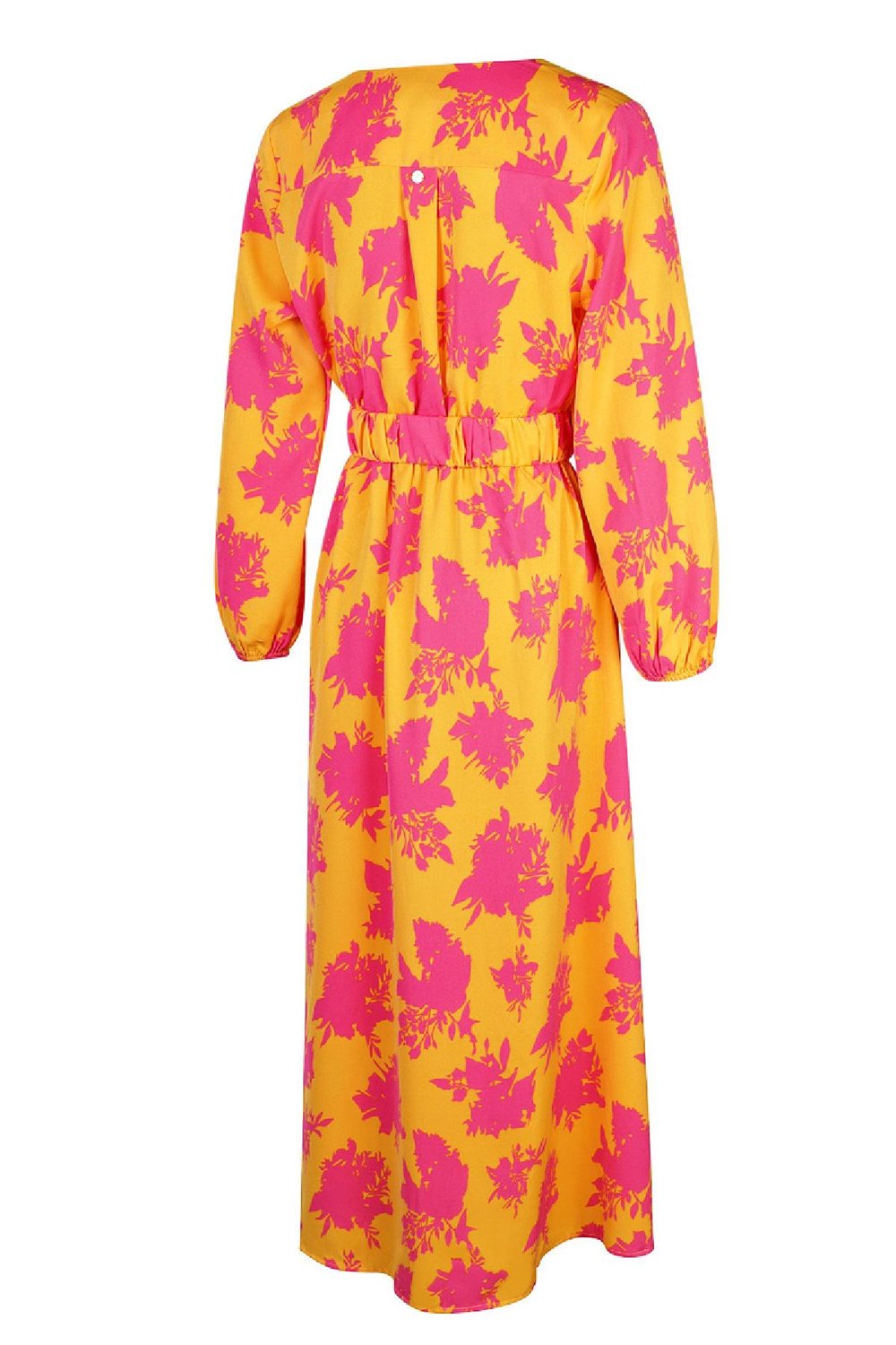 Maxi jurk kleurrijke print met riem Fuchsia & Geel S h5Afbeelding2