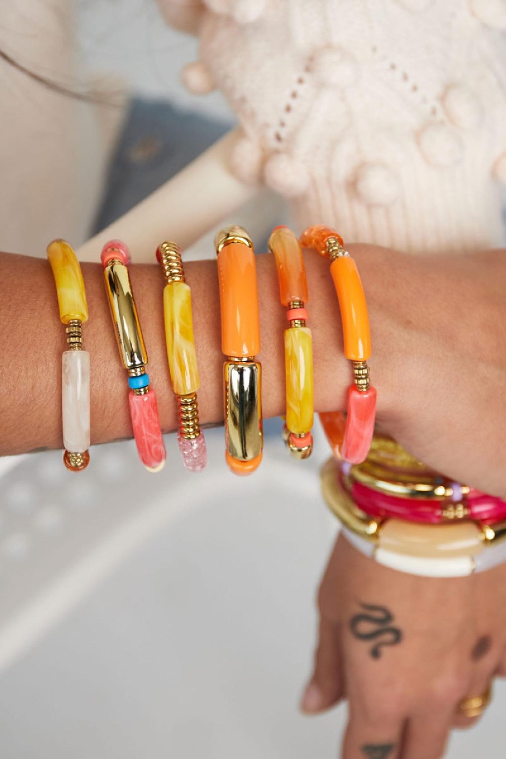Pulsera tubo Color dorado/color Naranja & Color dorado Acrílico h5Imagen2