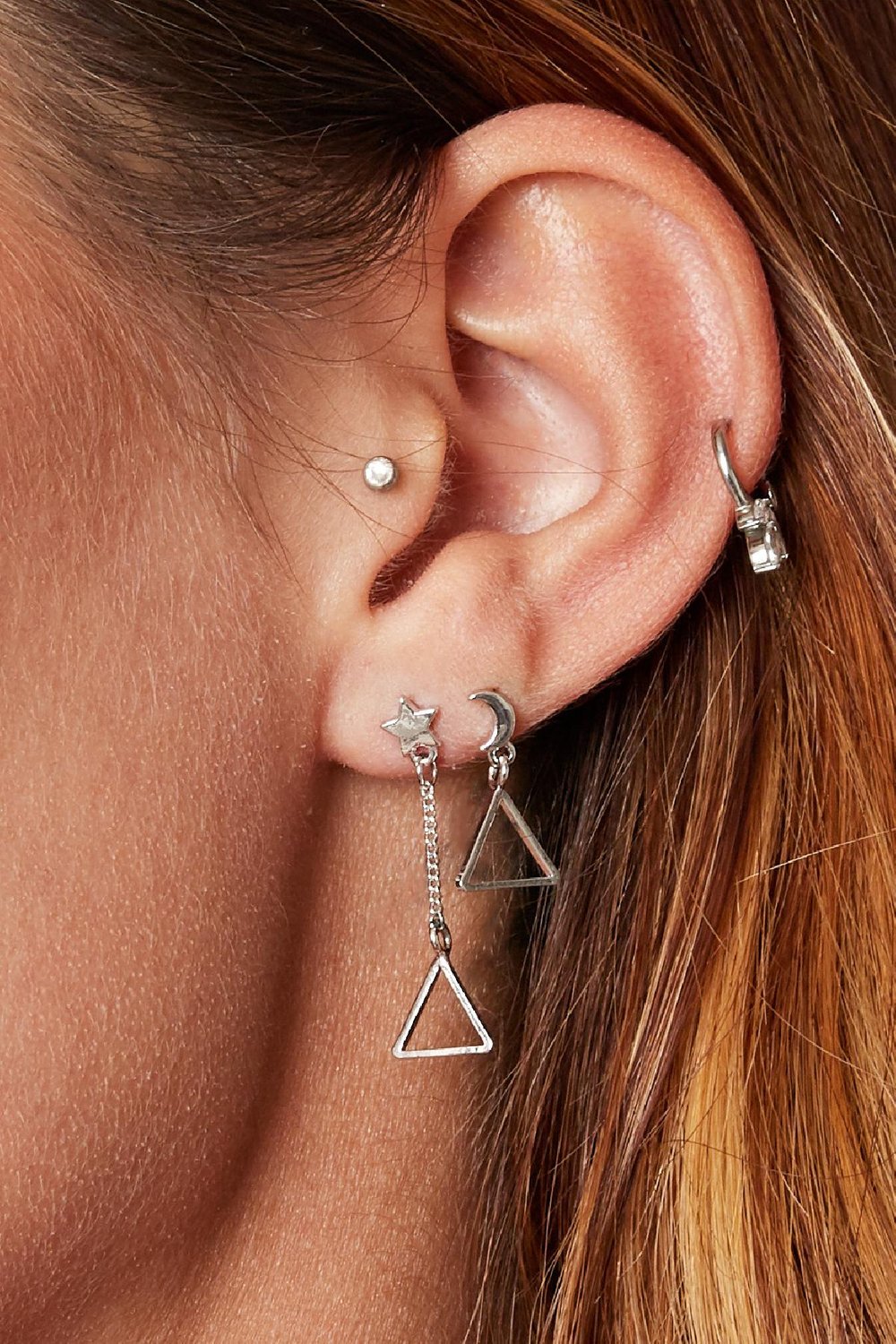 Earrings Triangular Space Silver Color Copper Picture4