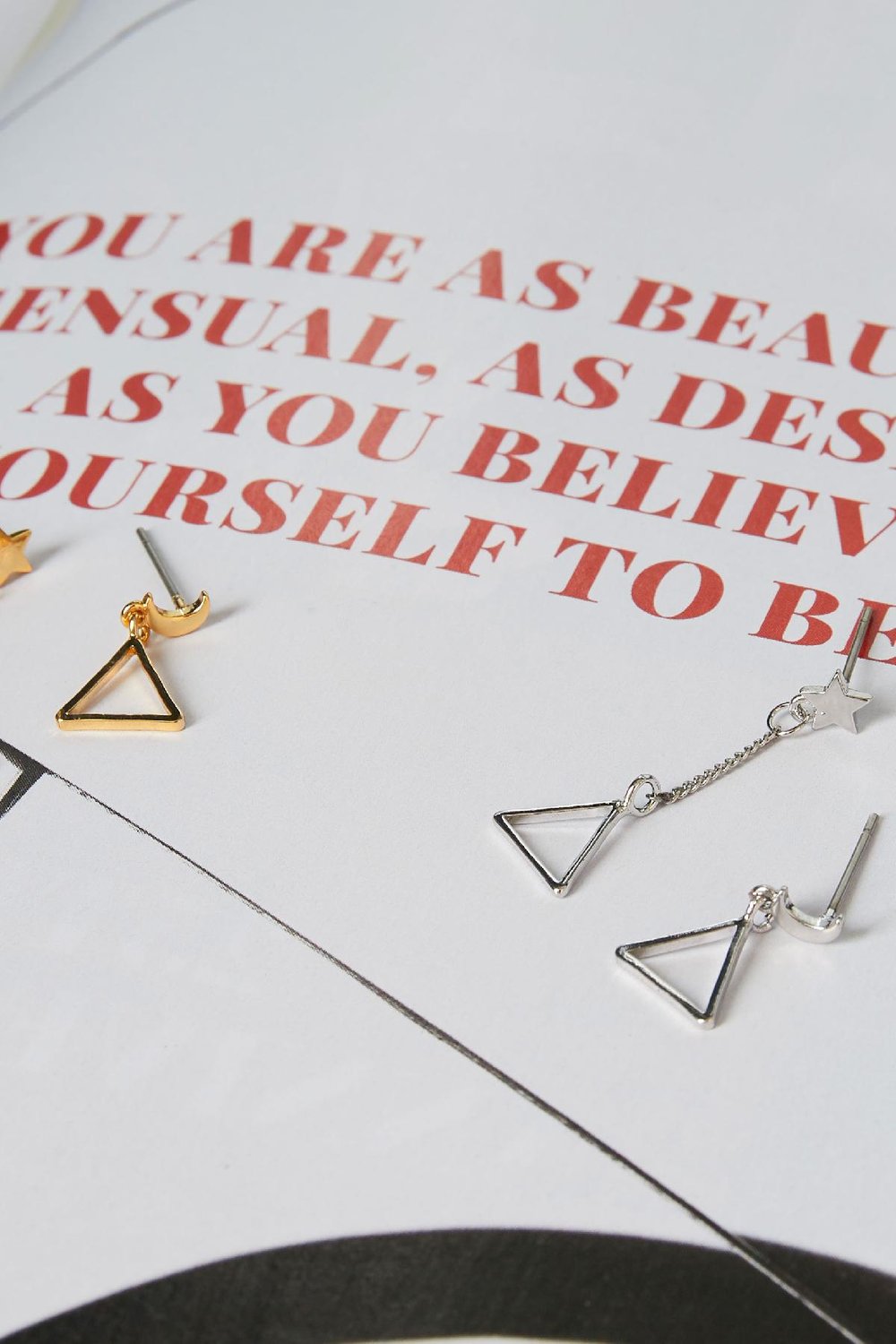 Earrings Triangular Space Silver Color Copper Picture2