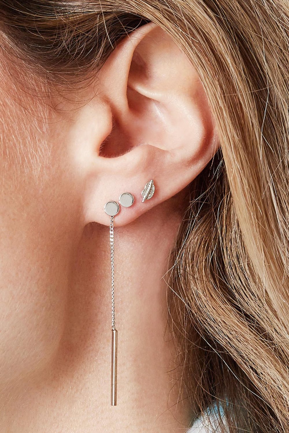 Earrings Round Stud And Dangle Argenté Cuivré Image3