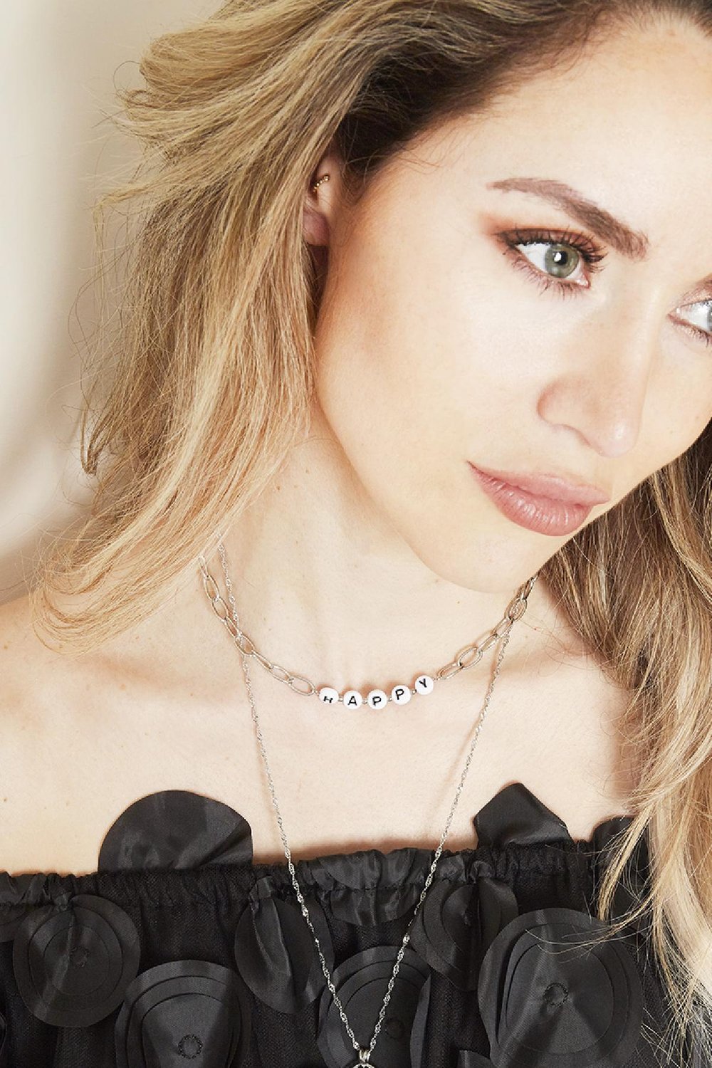 Halskette Beads Happy Silber Edelstahl Bild2