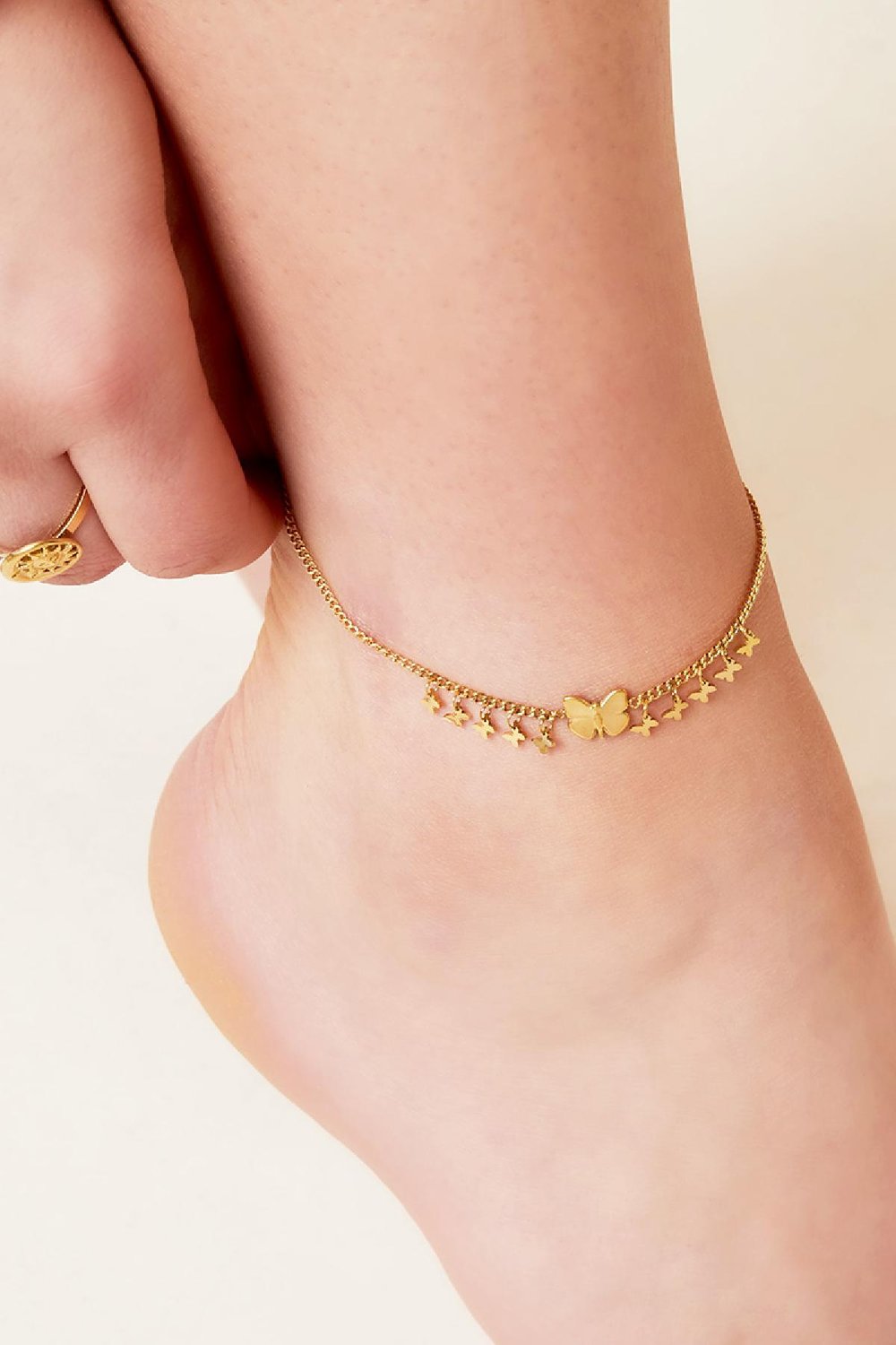 Enkelbandje grote en kleine vlinders van roestvrij staal Zilver Stainless Steel Afbeelding2