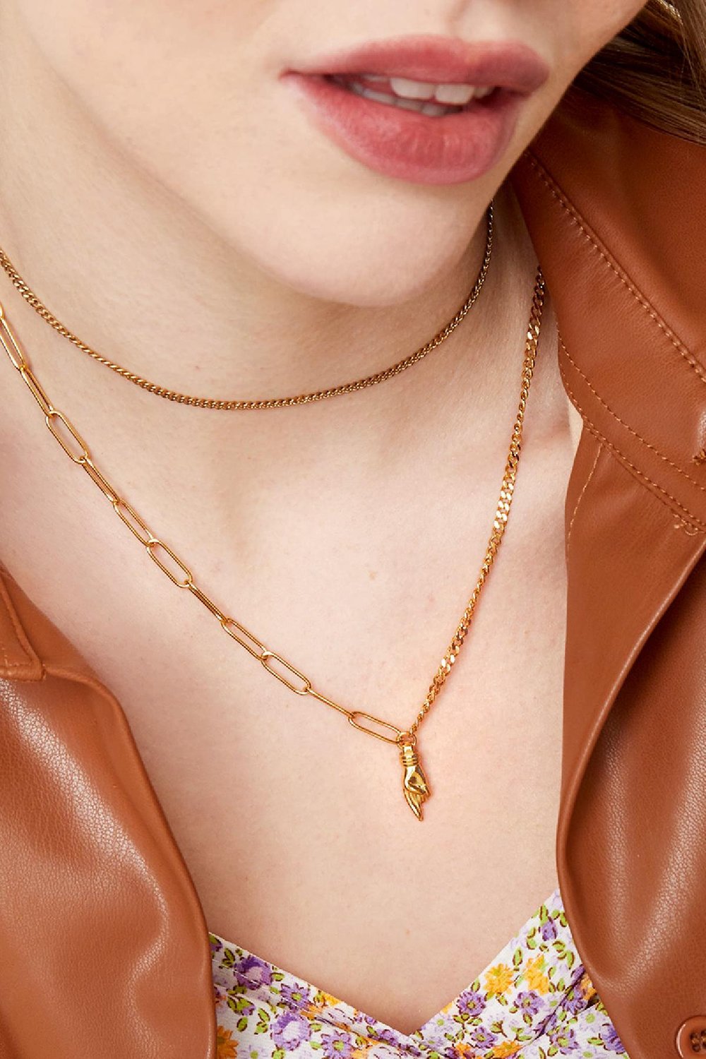 Halskette Hand Goldfarbe Edelstahl Bild3