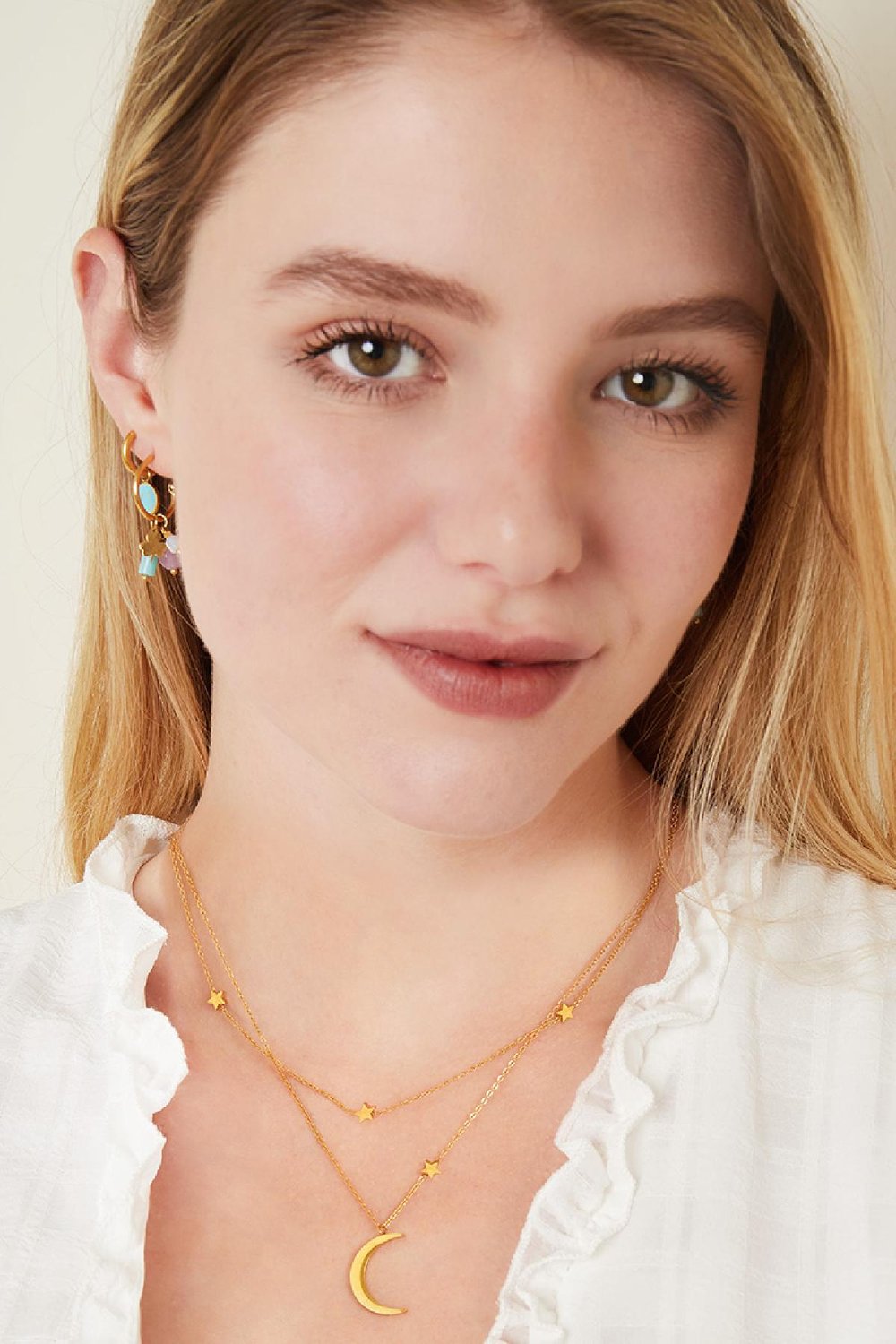 Dubbele ketting maan en sterren Goud kleur Stainless Steel Afbeelding2