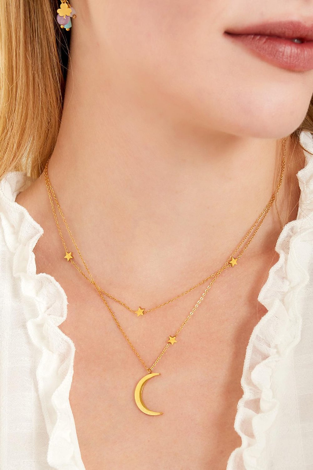 Dubbele ketting maan en sterren Goud kleur Stainless Steel Afbeelding4