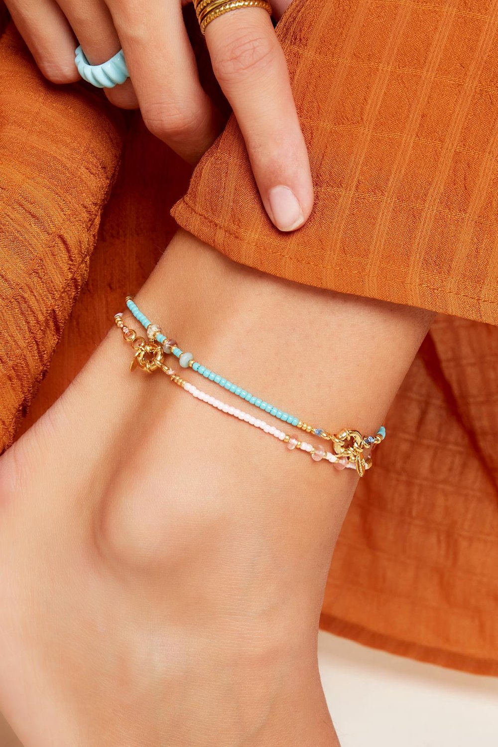 Fußkettchen farbige Perlen Grün Kupfer Bild2