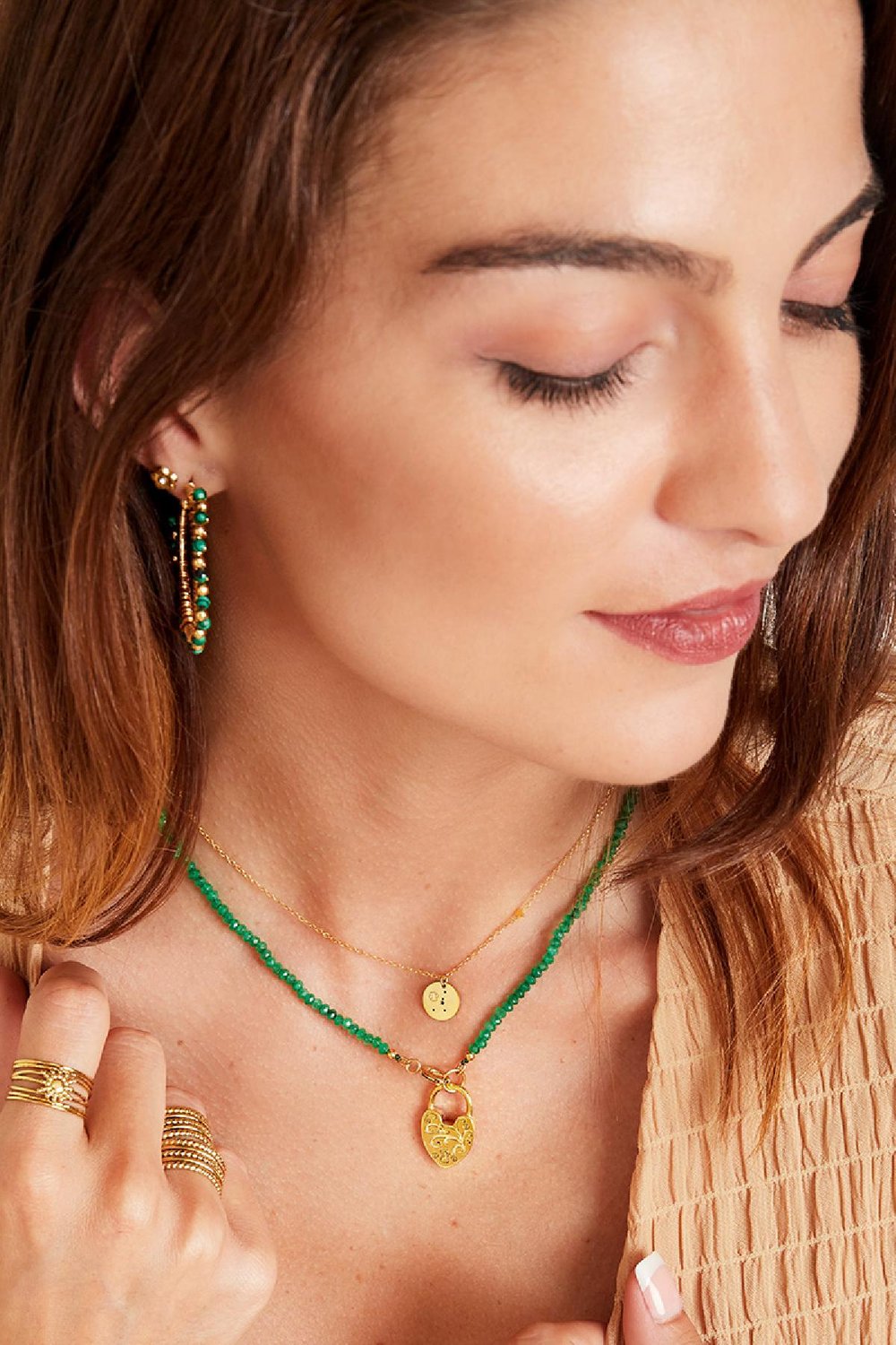 Perlenkettenschloss Grün Edelstahl Bild2