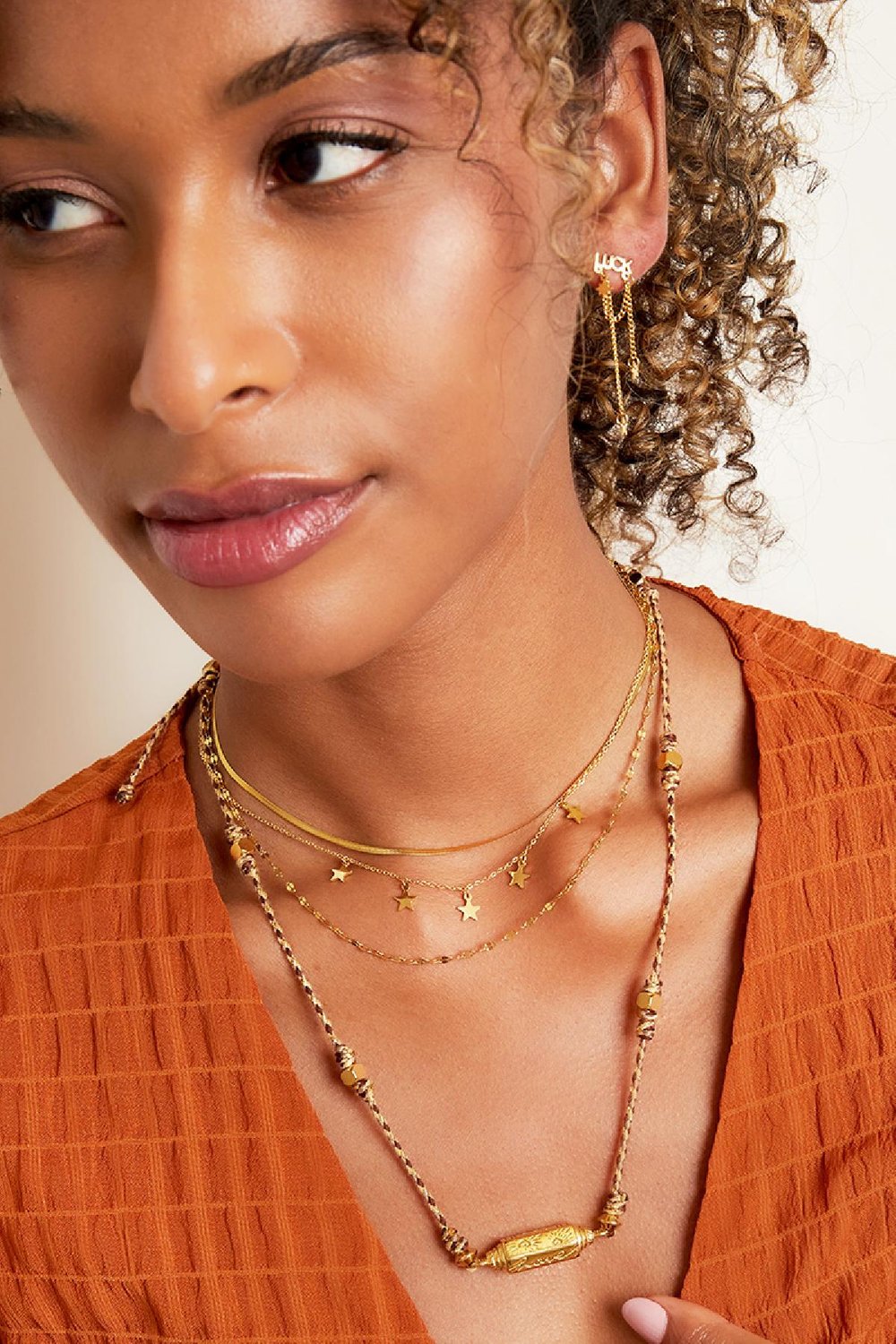 Collar de cuentas de acero inoxidable Rojo Poliéster Imagen2