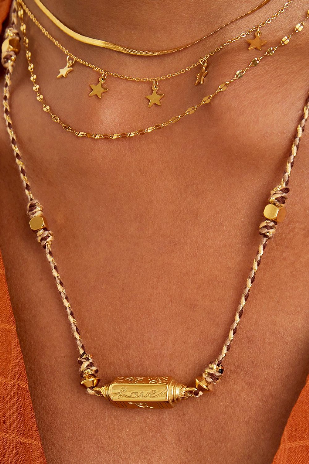 Collar de cuentas de acero inoxidable Rojo Poliéster Imagen3