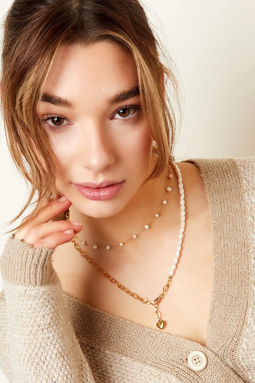 Halskette einfache Perle Goldfarbe Edelstahl Bild4