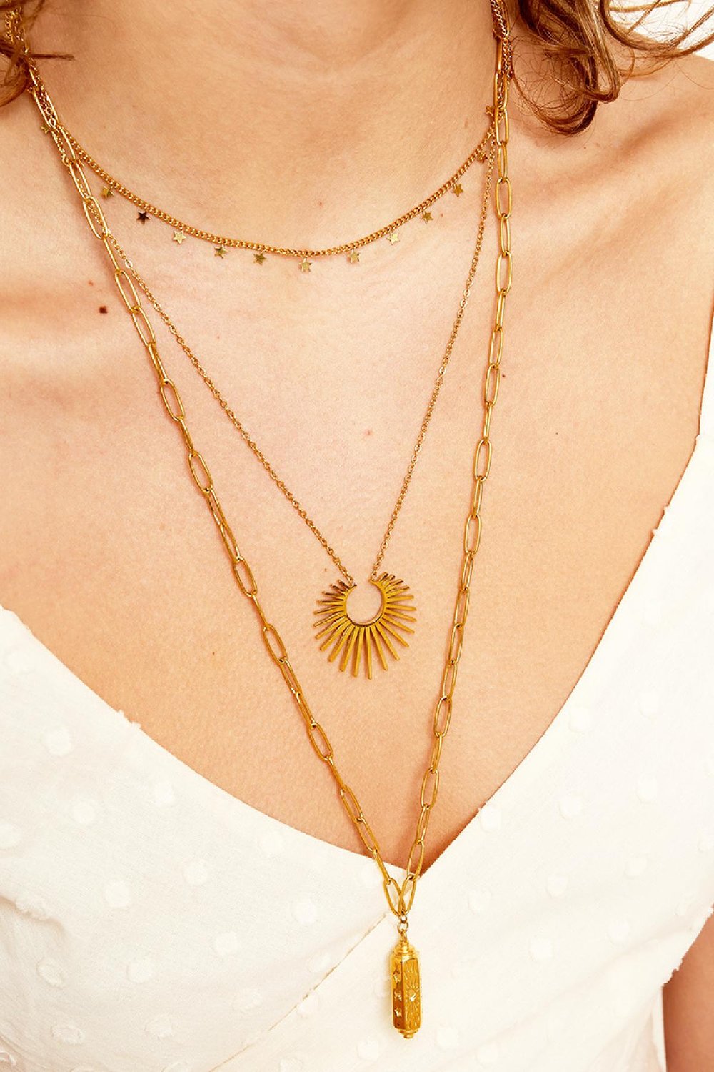 Collier Pendentif Étoiles du Soleil Couleur or Acier inoxydable Image3