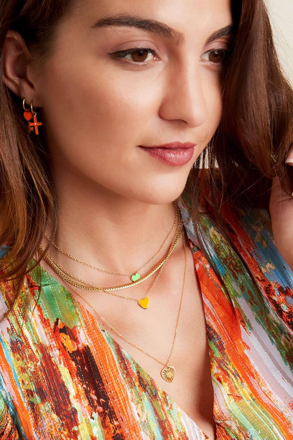 Collier double en acier inoxydable avec breloque coeur Argenté Image2