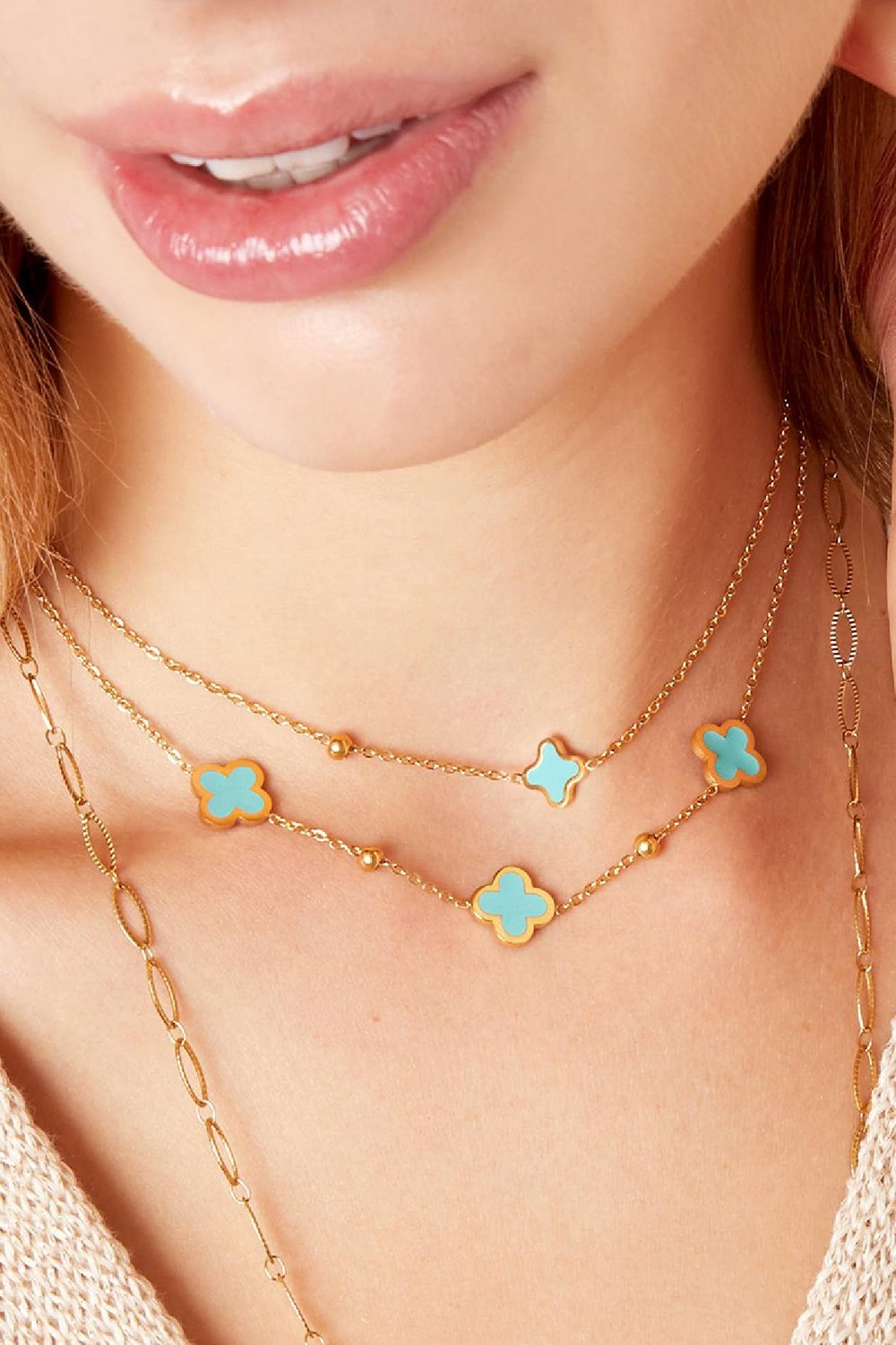 Collier trèfle et petite boule Lilas Acier inoxydable Image3