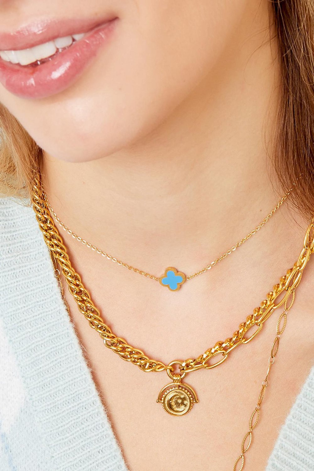 Ketting gekleurde klaver Lila Stainless Steel Afbeelding5