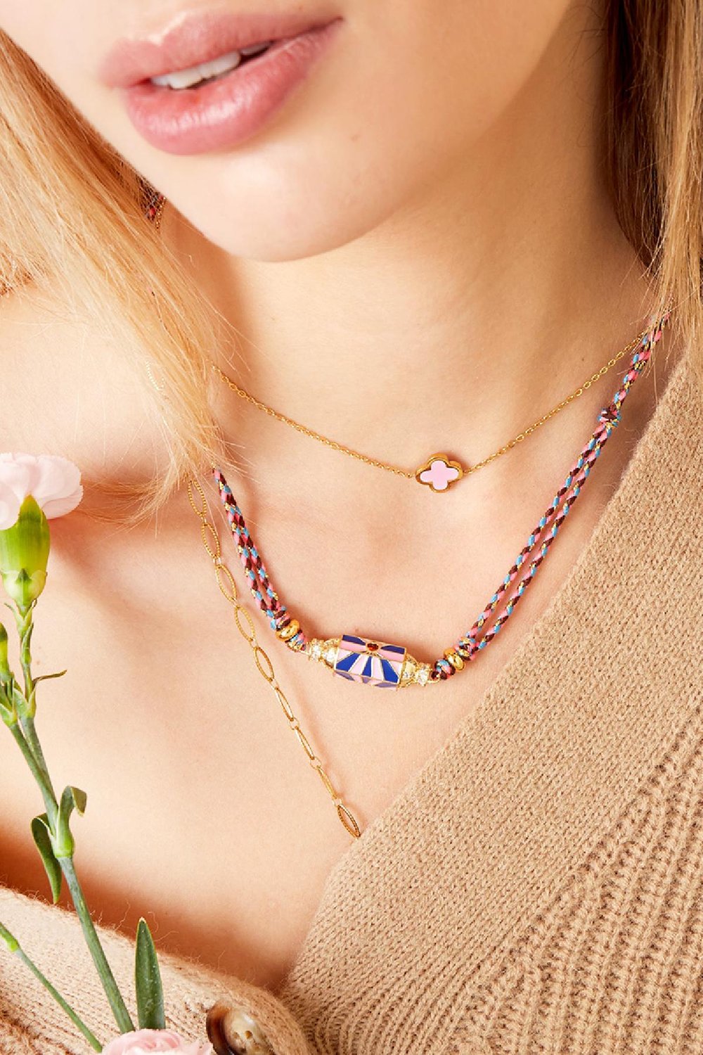 Ketting gekleurde klaver Lila Stainless Steel Afbeelding4