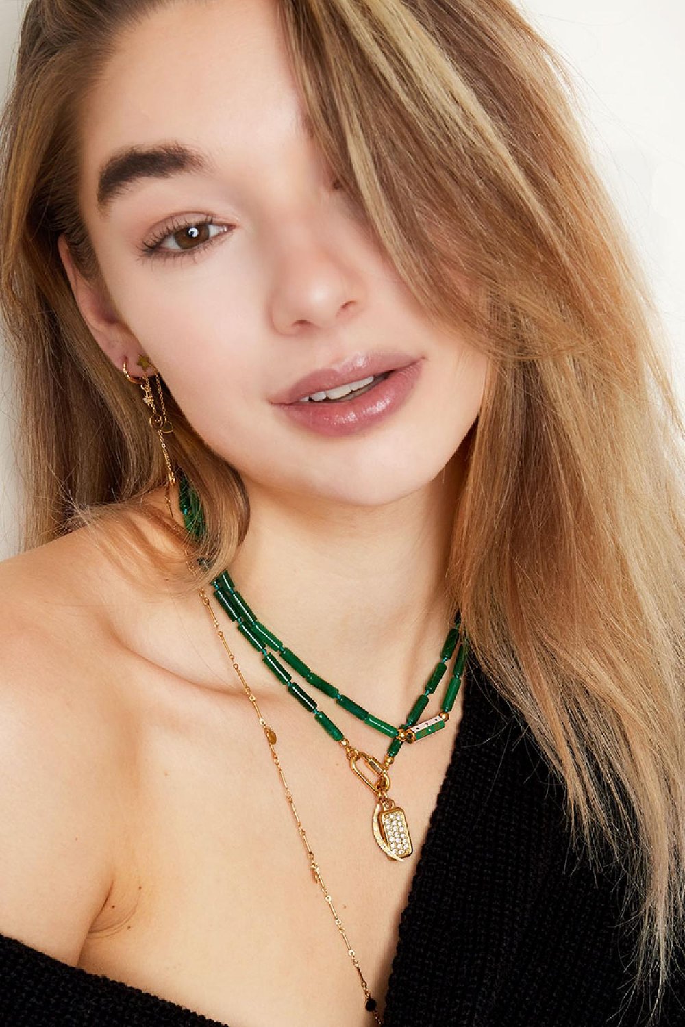 Necklace flat beads lock Green Stone Picture3