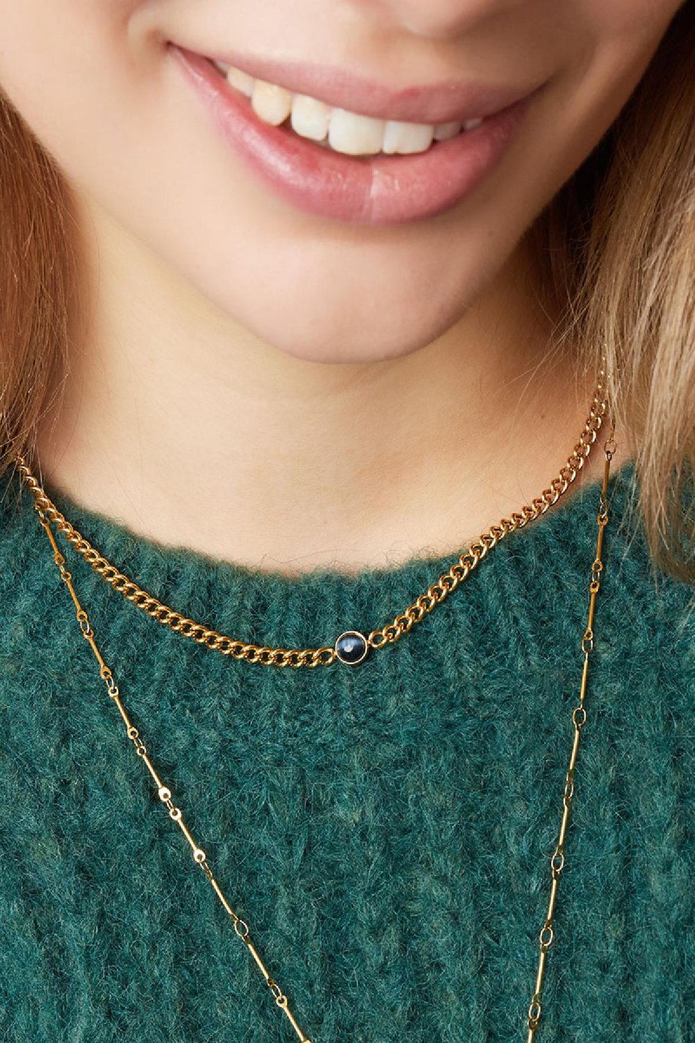 Edelstalen ketting met stenen kraal Zilver Stainless Steel Afbeelding3