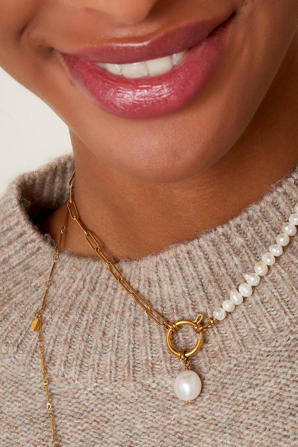 Halskette perlmutt Goldfarbe Edelstahl Bild3