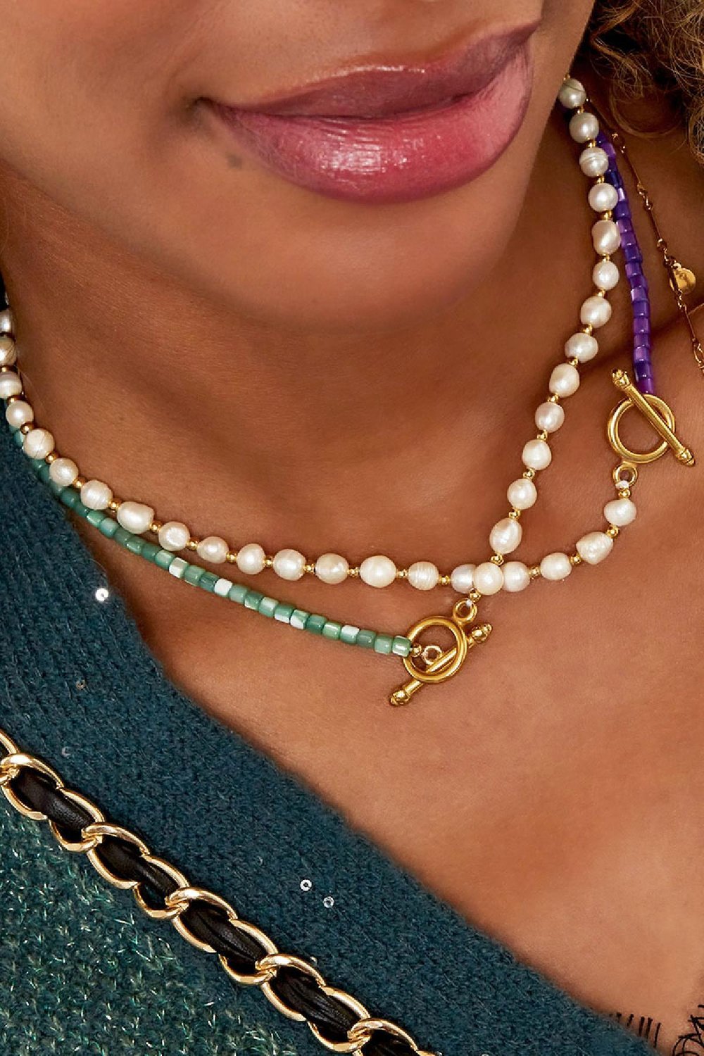 Necklace pearls/beads Purple Stainless Steel Picture3