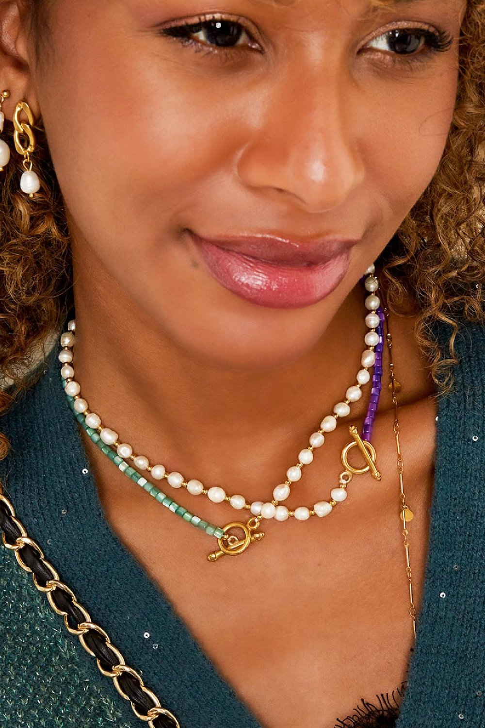 Necklace pearls/beads Purple Stainless Steel Picture4