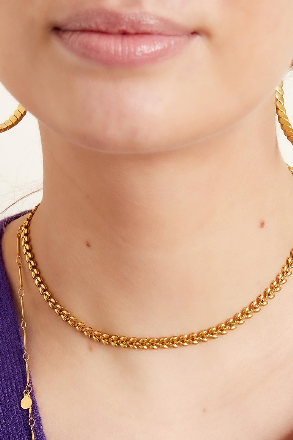 Necklace leafs Gold Color Stainless Steel Picture3