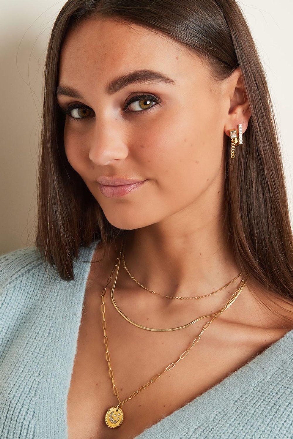 Geschichtete Halskette mit Mond Silber Edelstahl Bild3