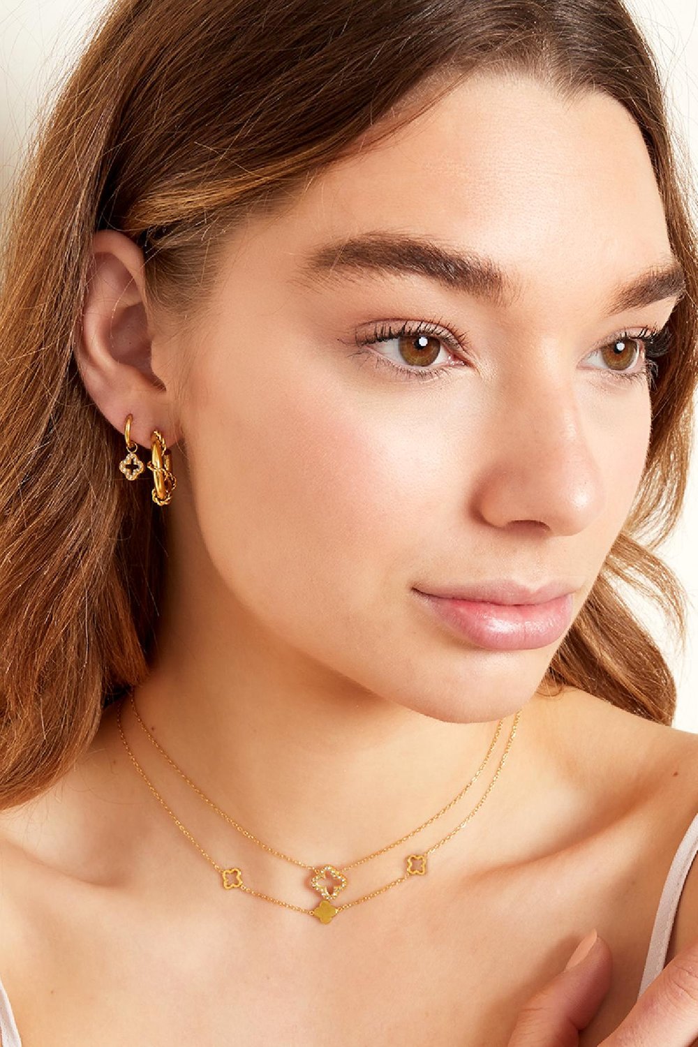 Necklace clover zircon Gold Color Stainless Steel Picture2