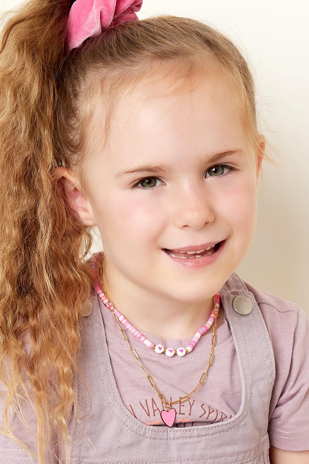 Niños - Collar corazón de colores Rosa& Color dorado Acero inoxidable Imagen3