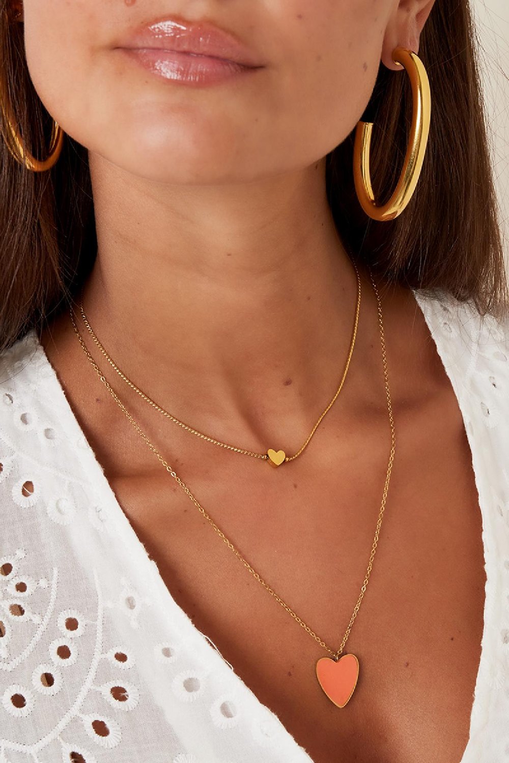 Erwachsene - Farbige Herzkette Rosè & Goldfarbe Edelstahl Bild3