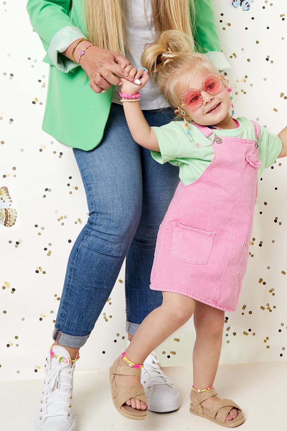 Mutter-Tochter-Kollektion Fußkettchen mit Neonsternen - Kinder Rosa polymer clay Bild2